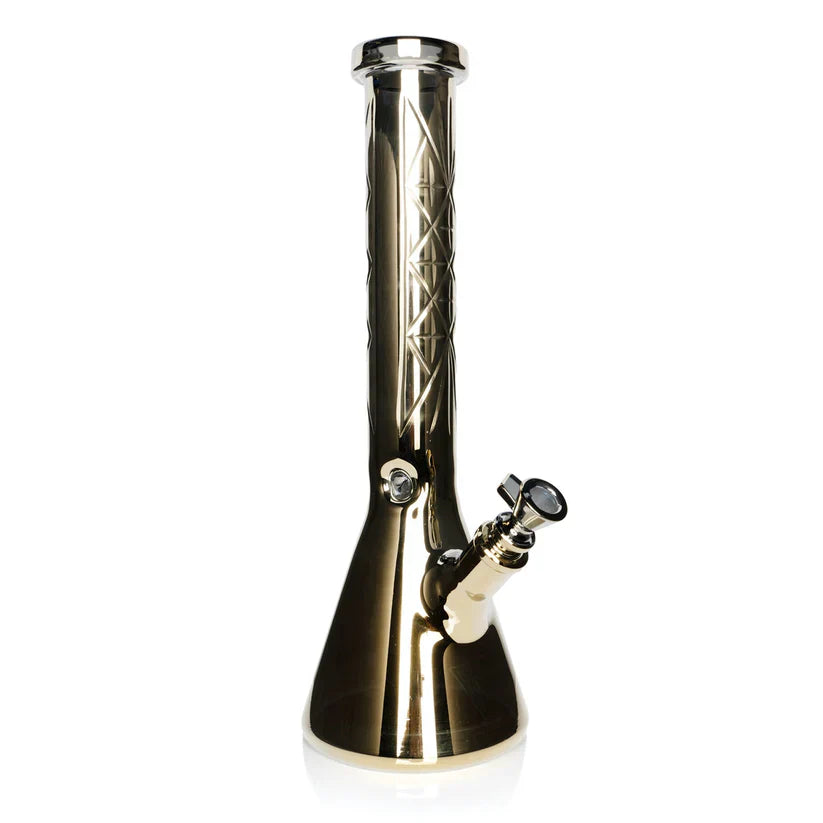 15" 7mm Thick Metallic Terminator Finish Cosmic Gold Traditions Series Beaker Tube bong