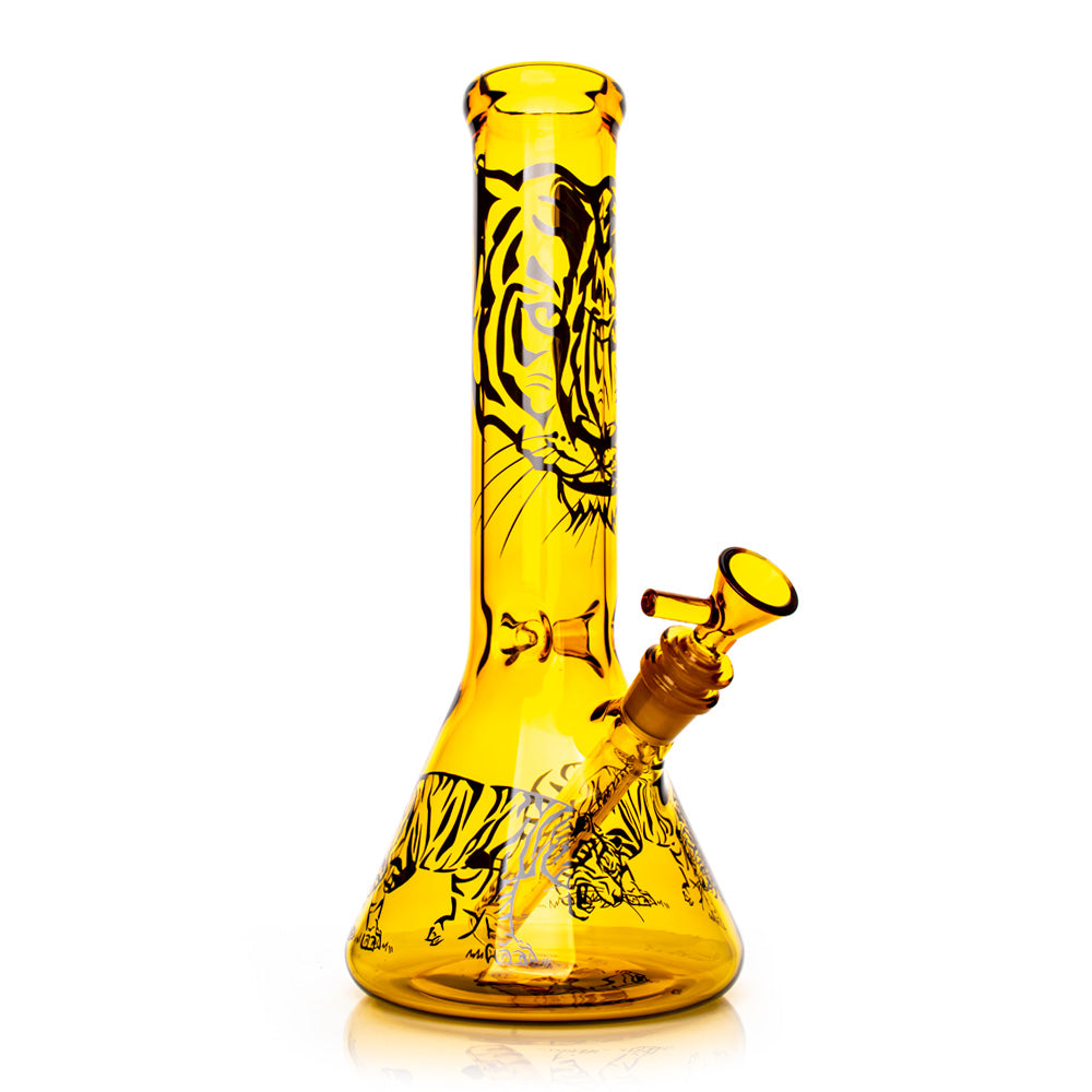 Red Eye Glass 12" Honey Gold Tiger Beaker Base Water Pipe