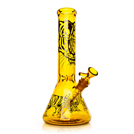 Red Eye Glass 12" Honey Gold Tiger Beaker Base Water Pipe